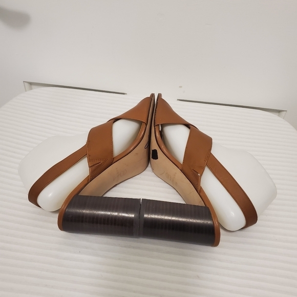 Ann Taylor Cognac in Color Leather Double Strap Buckle Close Block Sanda… - Picture 7 of 13